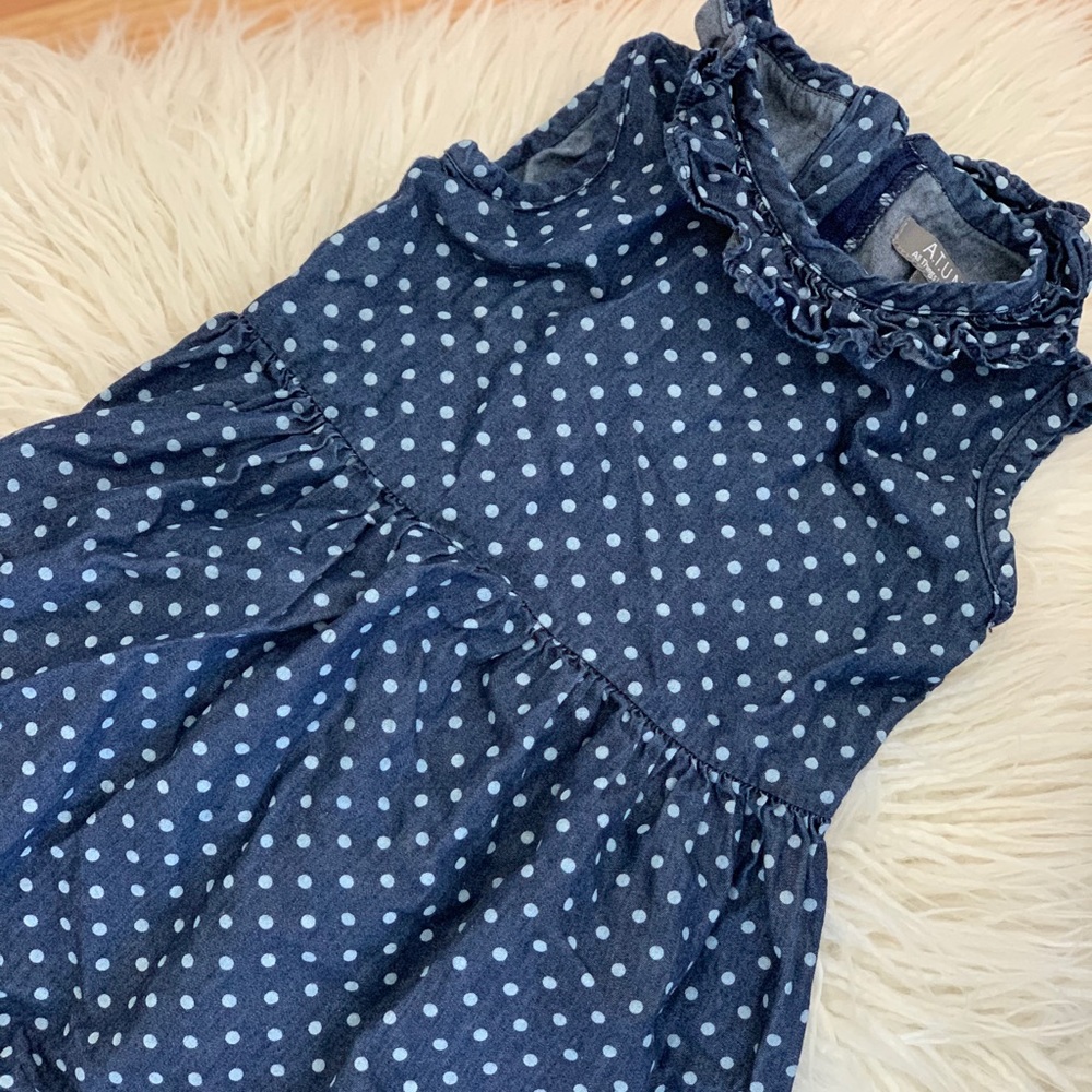 Girls Chambray Polka Dot Dress
